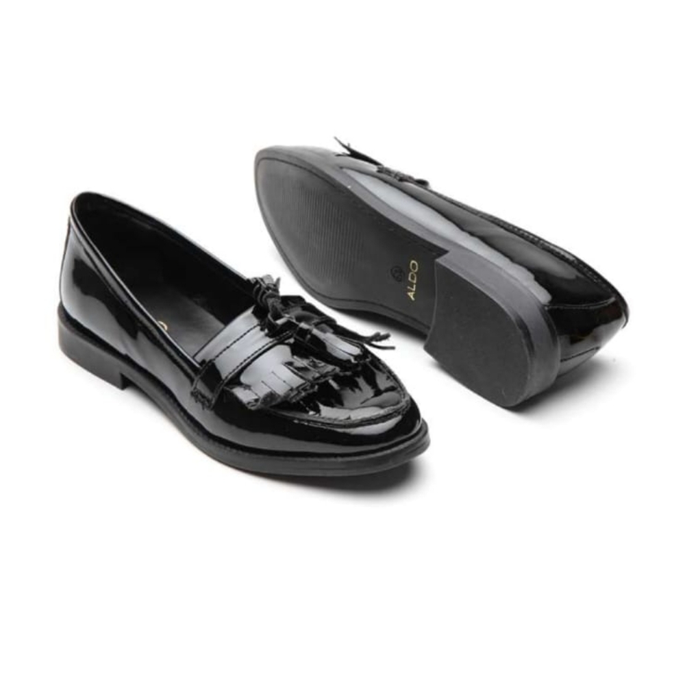 BN ALDO Shiny Black Tassel Fringed Loafers Sz US 8 Chic Elegant Versatile - Picture 8 of 9